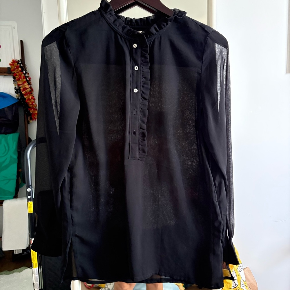 H&M sheer button down Shirt with ruffle trim